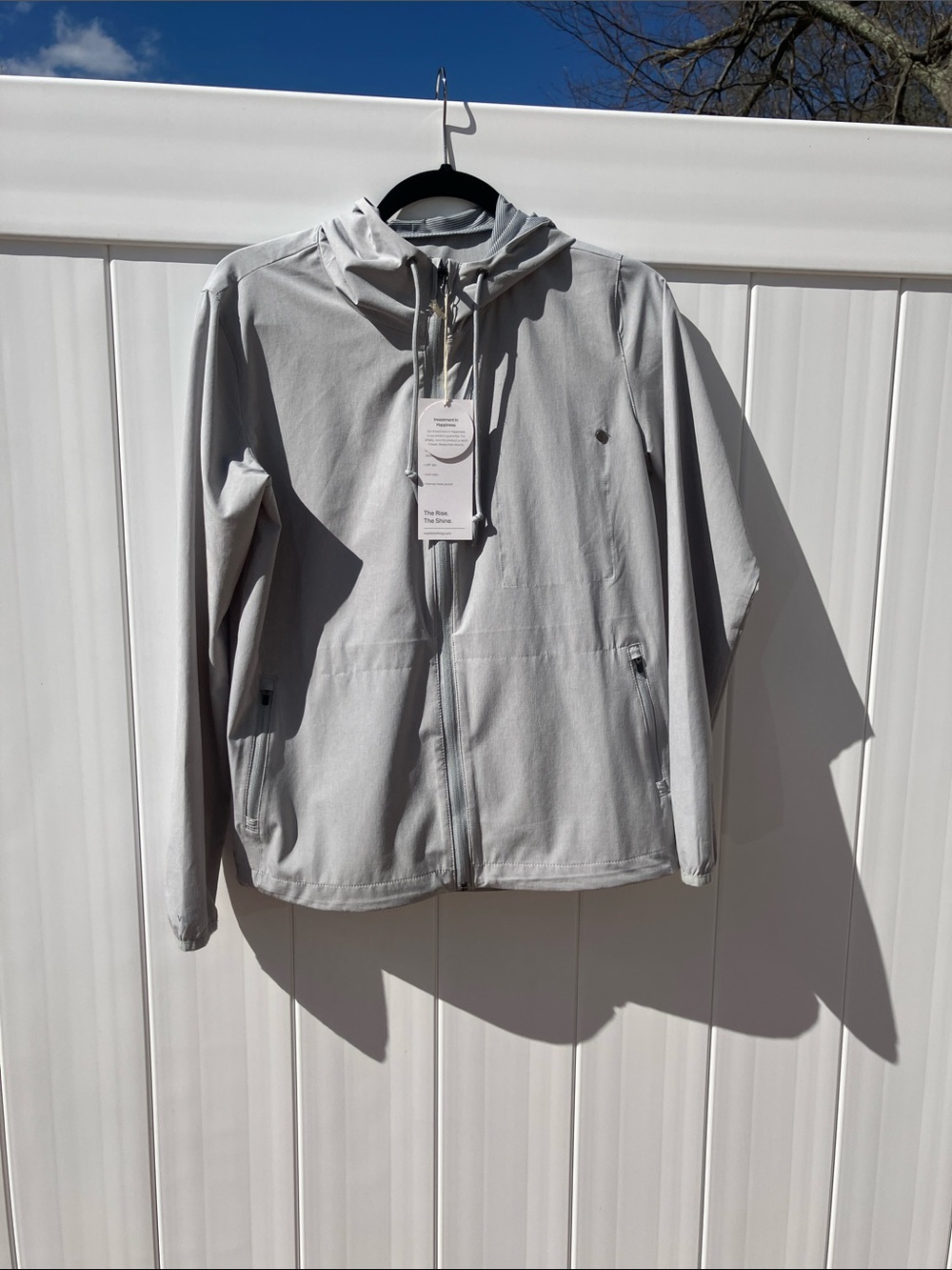 Vuori Chambray Linen Gray Hooded Windbreaker Jacket Outdoor Trainer Shell Small